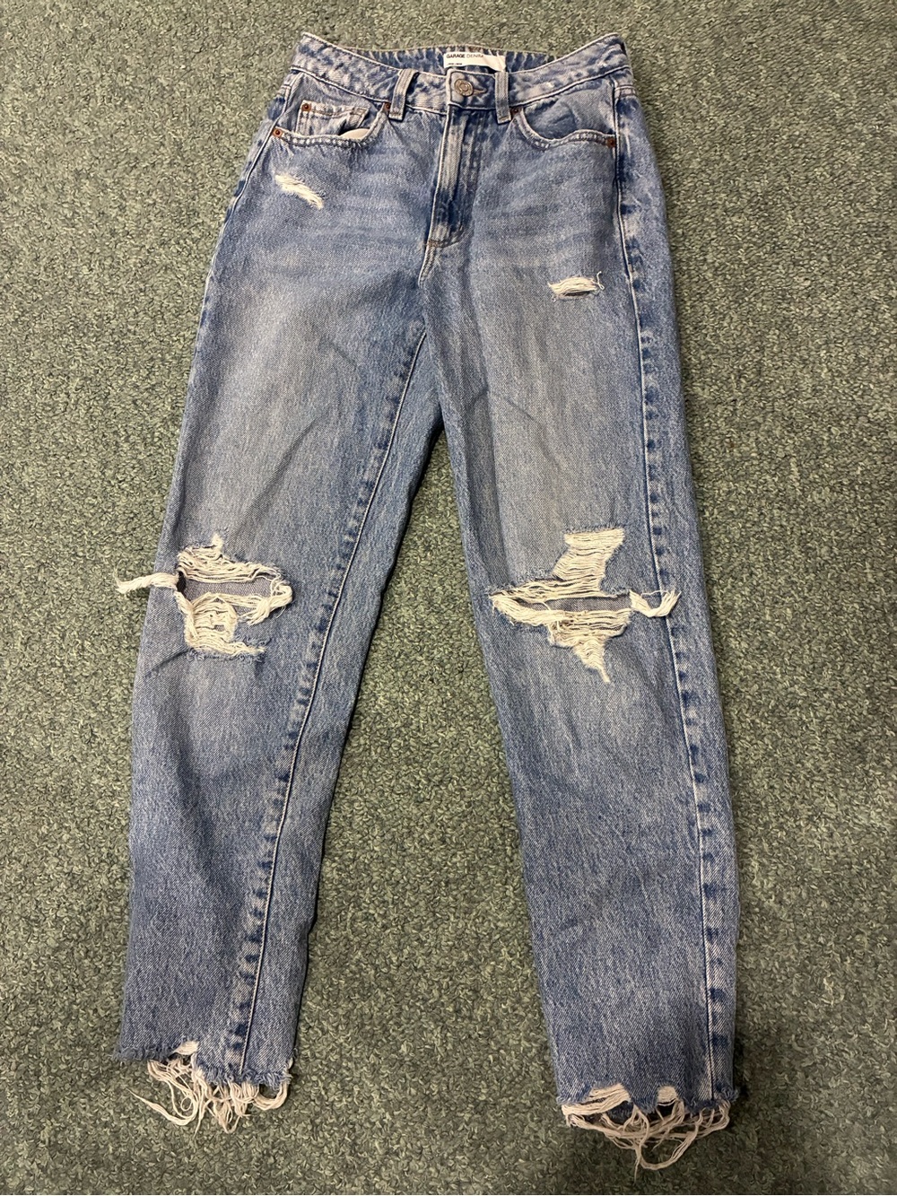 Garage Distressed Light Blue Straight Leg Jeans